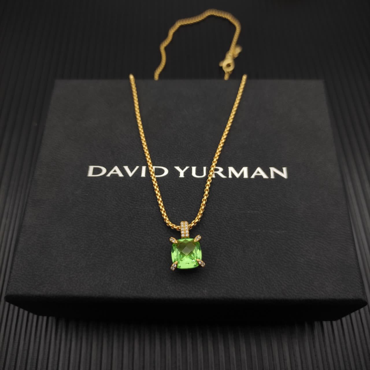 David Yurman Gold and Green Stone Necklace